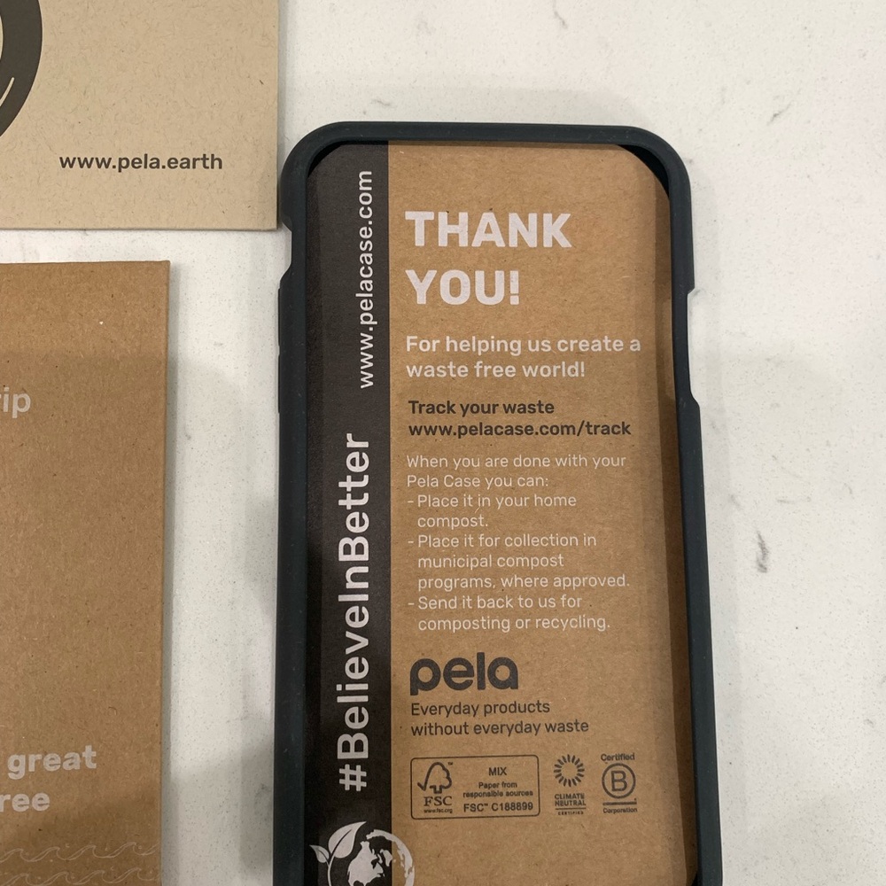 Pela sustainable iPhone XR case + loop + EMF reducer NIB, compostable